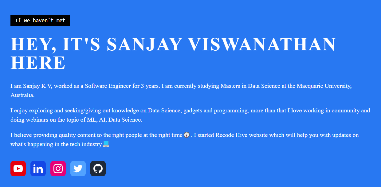 Freelance Personal Portfolio Sanjay Vishwanathan